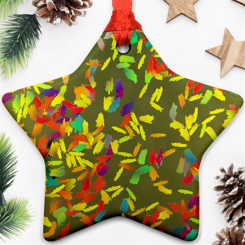 Colorful brush strokes painting on a green background                                                    Ornament (Star) from ArtsNow.com Front