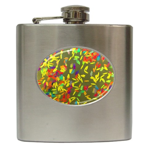 Colorful brush strokes painting on a green background                                                    Hip Flask (6 oz) from ArtsNow.com Front