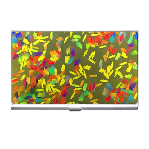 Colorful brush strokes painting on a green background                                                    Business Card Holder from ArtsNow.com Front