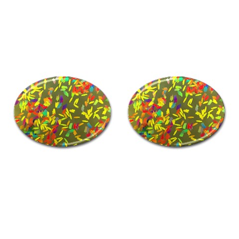 Colorful brush strokes painting on a green background                                                    Cufflinks (Oval) from ArtsNow.com Front(Pair)