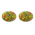 Colorful brush strokes painting on a green background                                                    Cufflinks (Oval)