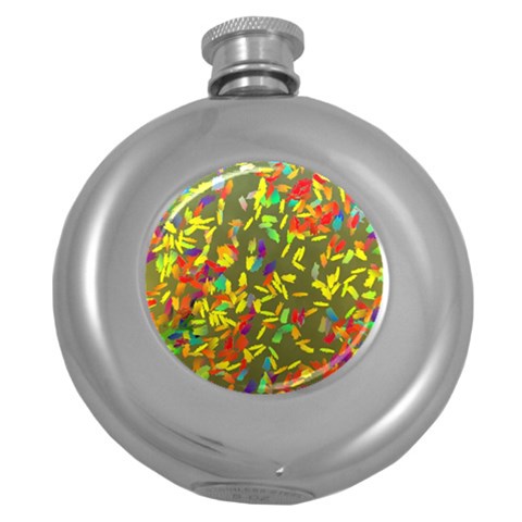 Colorful brush strokes painting on a green background                                                    Hip Flask (5 oz) from ArtsNow.com Front