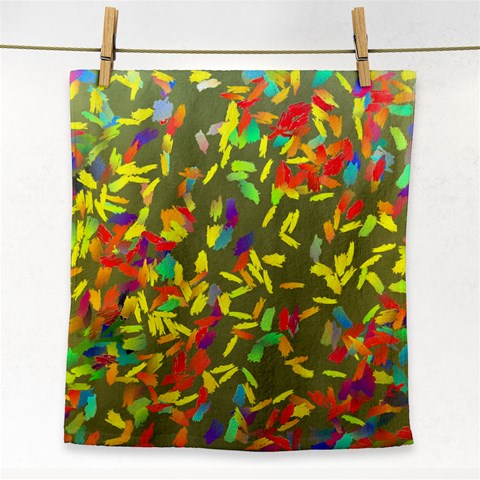 Colorful brush strokes painting on a green background                                                    Face Towel from ArtsNow.com Front