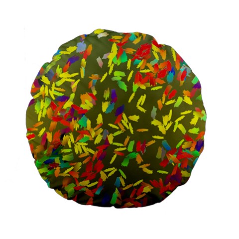 Colorful brush strokes painting on a green background                                                   Standard 15  Premium Flano Round Cushion from ArtsNow.com Back