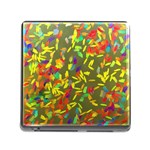 Colorful brush strokes painting on a green background                                                    Memory Card Reader (Square)