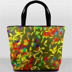 Colorful brush strokes painting on a green background                                                    Bucket Bag from ArtsNow.com Front