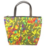 Colorful brush strokes painting on a green background                                                    Bucket Bag