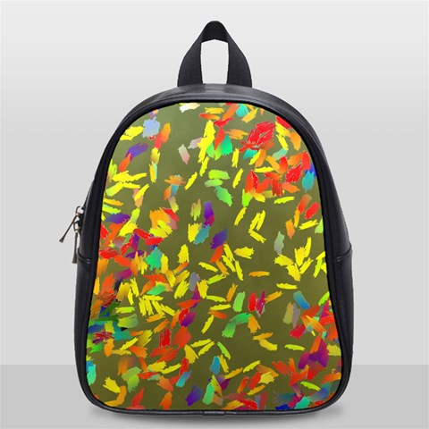 Colorful brush strokes painting on a green background                                                    School Bag (Small) from ArtsNow.com Front