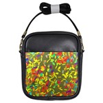 Colorful brush strokes painting on a green background                                                    Girls Sling Bag