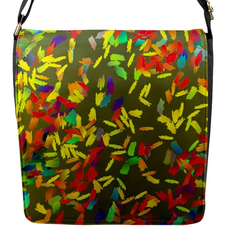 Colorful brush strokes painting on a green background                                                    Flap Closure Messenger Bag (S) from ArtsNow.com Front