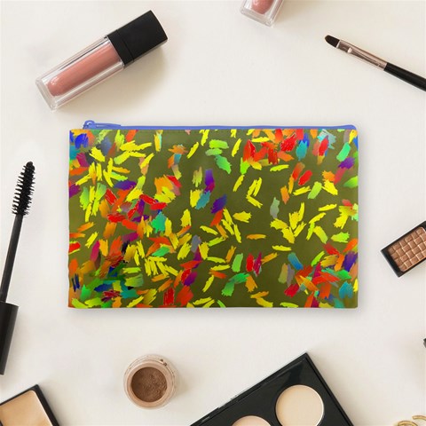 Colorful brush strokes painting on a green background                                                    Cosmetic Bag from ArtsNow.com Front