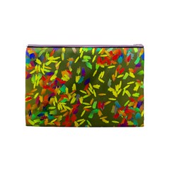 Colorful brush strokes painting on a green background                                                    Cosmetic Bag from ArtsNow.com Back