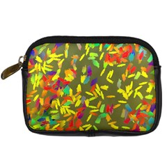 Colorful brush strokes painting on a green background                                                    Digital Camera Leather Case from ArtsNow.com Front