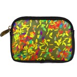 Colorful brush strokes painting on a green background                                                    Digital Camera Leather Case