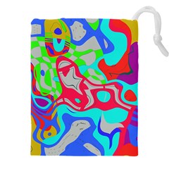 Colorful distorted shapes on a grey background                                                 Drawstring Pouch (5XL) from ArtsNow.com Front