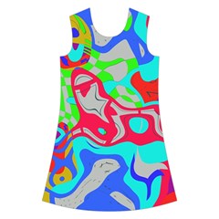 Colorful distorted shapes on a grey background                                                         Kids  Short Sleeve Velvet Dress from ArtsNow.com Front