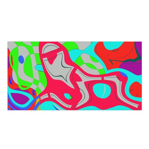 Colorful distorted shapes on a grey background                                                 Satin Shawl from ArtsNow.com Front