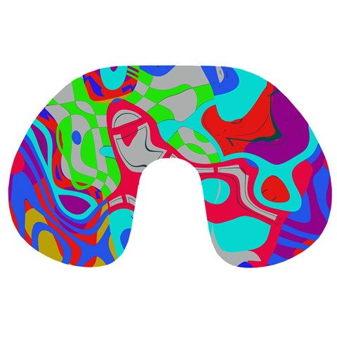 Colorful distorted shapes on a grey background                                                     Travel Neck Pillow from ArtsNow.com Front