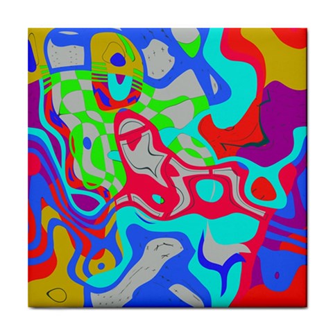 Colorful distorted shapes on a grey background                                                     Tile Coaster from ArtsNow.com Front