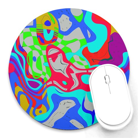 Colorful distorted shapes on a grey background                                                     Round Mousepad from ArtsNow.com Front