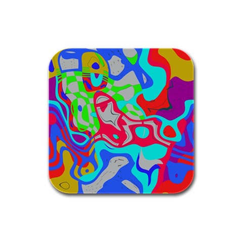 Colorful distorted shapes on a grey background                                                     Rubber Square Coaster (4 pack from ArtsNow.com Front