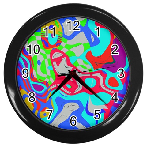 Colorful distorted shapes on a grey background                                                     Wall Clock (Black) from ArtsNow.com Front