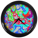 Colorful distorted shapes on a grey background                                                     Wall Clock (Black)