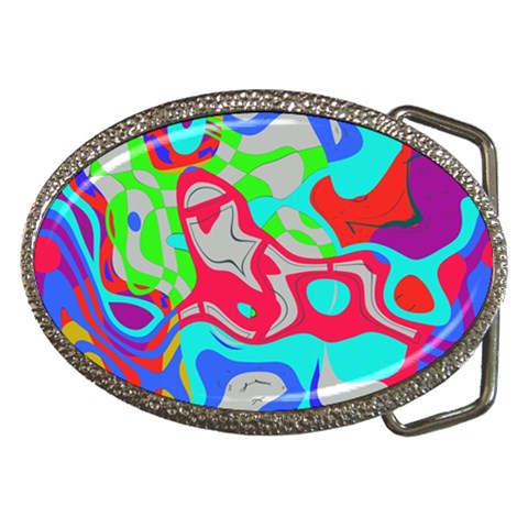 Colorful distorted shapes on a grey background                                                     Belt Buckle from ArtsNow.com Front