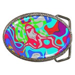 Colorful distorted shapes on a grey background                                                     Belt Buckle