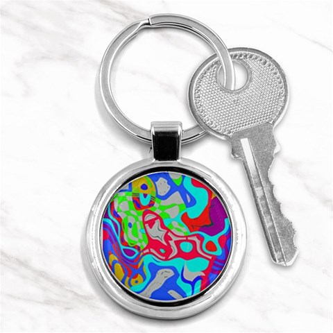 Colorful distorted shapes on a grey background                                                     Key Chain (Round) from ArtsNow.com Front