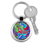 Colorful distorted shapes on a grey background                                                     Key Chain (Round)