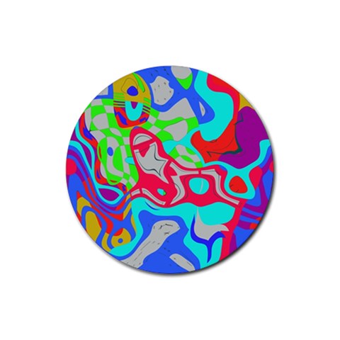 Colorful distorted shapes on a grey background                                                     Rubber Coaster (Round) from ArtsNow.com Front