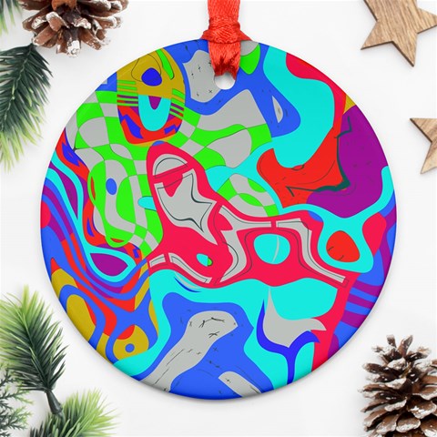 Colorful distorted shapes on a grey background                                                     Ornament (Round) from ArtsNow.com Front