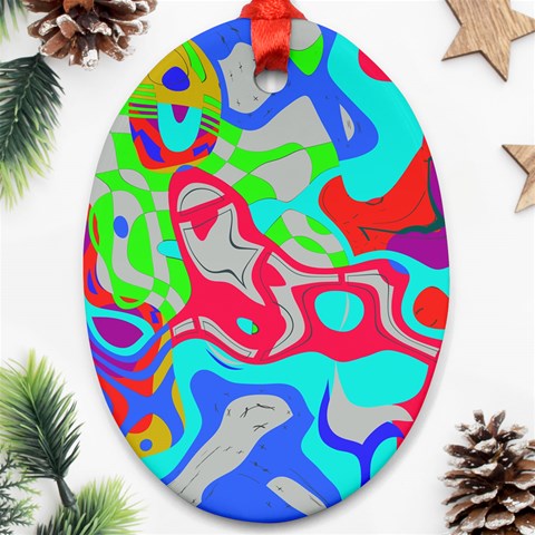 Colorful distorted shapes on a grey background                                                     Ornament (Oval) from ArtsNow.com Front