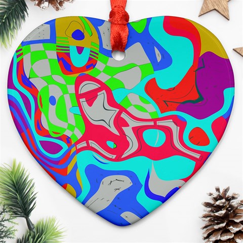 Colorful distorted shapes on a grey background                                                     Ornament (Heart) from ArtsNow.com Front