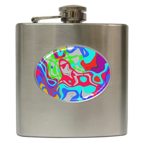 Colorful distorted shapes on a grey background                                                     Hip Flask (6 oz) from ArtsNow.com Front