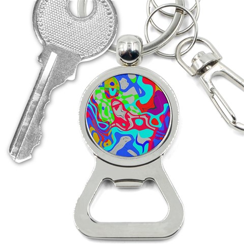 Colorful distorted shapes on a grey background                                                     Bottle Opener Key Chain from ArtsNow.com Front