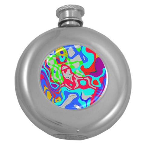 Colorful distorted shapes on a grey background                                                     Hip Flask (5 oz) from ArtsNow.com Front