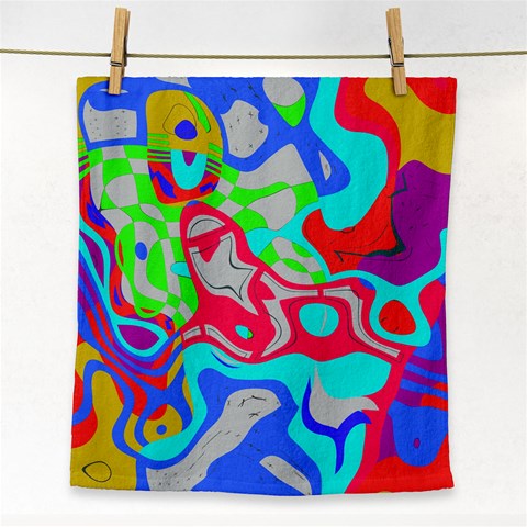 Colorful distorted shapes on a grey background                                                     Face Towel from ArtsNow.com Front