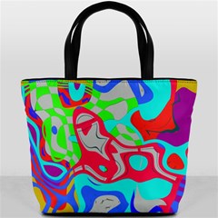 Colorful distorted shapes on a grey background                                                     Bucket Bag from ArtsNow.com Front