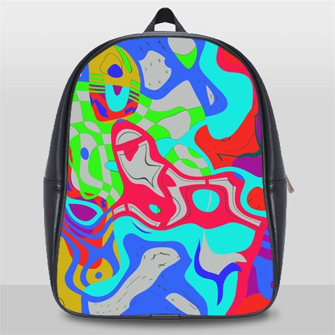 Colorful distorted shapes on a grey background                                                     School Bag (Large) from ArtsNow.com Front