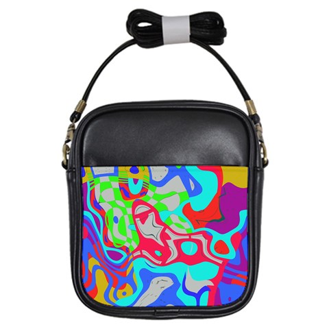 Colorful distorted shapes on a grey background                                                     Girls Sling Bag from ArtsNow.com Front