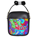 Colorful distorted shapes on a grey background                                                     Girls Sling Bag