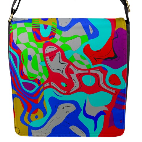 Colorful distorted shapes on a grey background                                                     Flap Closure Messenger Bag (S) from ArtsNow.com Front