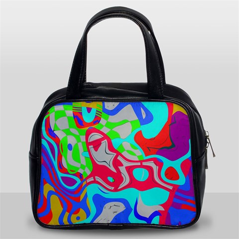 Colorful distorted shapes on a grey background                                                     Classic Handbag (Two Sides) from ArtsNow.com Front