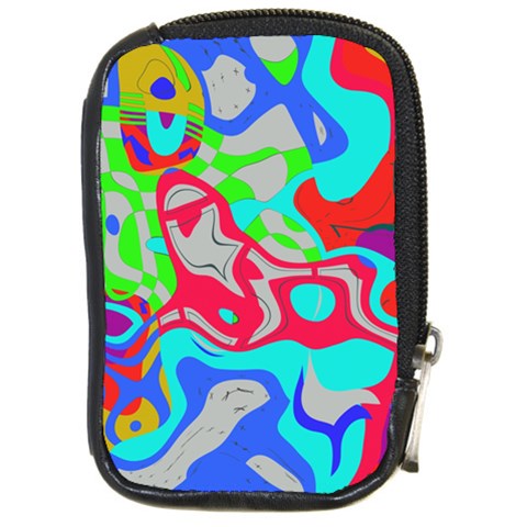 Colorful distorted shapes on a grey background                                                     Compact Camera Leather Case from ArtsNow.com Front