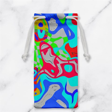 Colorful distorted shapes on a grey background                                                     Jewelry Bag from ArtsNow.com Front