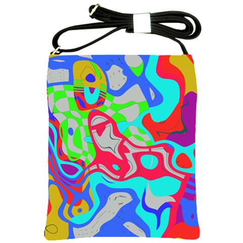 Colorful distorted shapes on a grey background                                                     Shoulder Sling Bag from ArtsNow.com Front