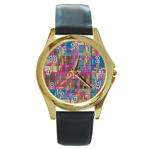 Colorful shapes texture                                                   Round Gold Metal Watch from ArtsNow.com Front