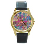 Colorful shapes texture                                                   Round Gold Metal Watch